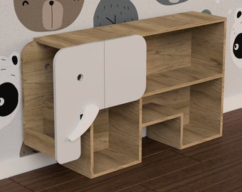 Libreria elefante / piccola libreria Montessori / progetti di lavorazione del legno in PDF stampabile Libreria elefante