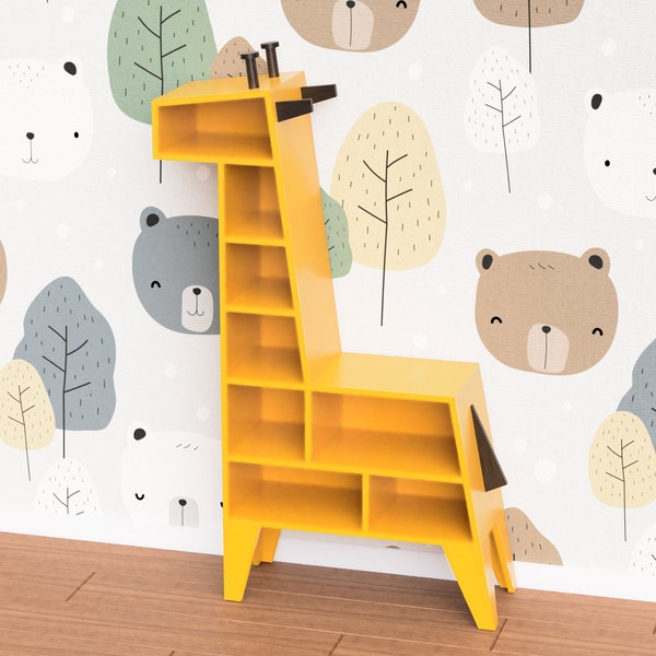 Giraffen-Bücherregal / Montessori-Schrank-Bücherregal / druckbare PDF-Holzbearbeitungspläne