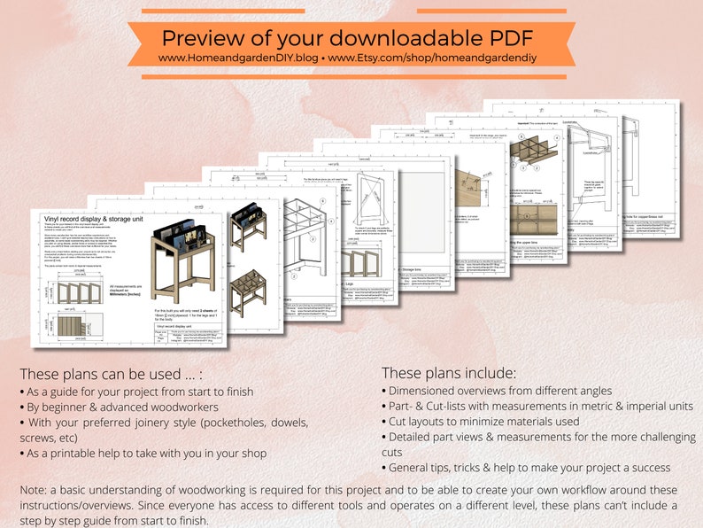 Preview of PDF pages contained in the downloadable woodworking instructions