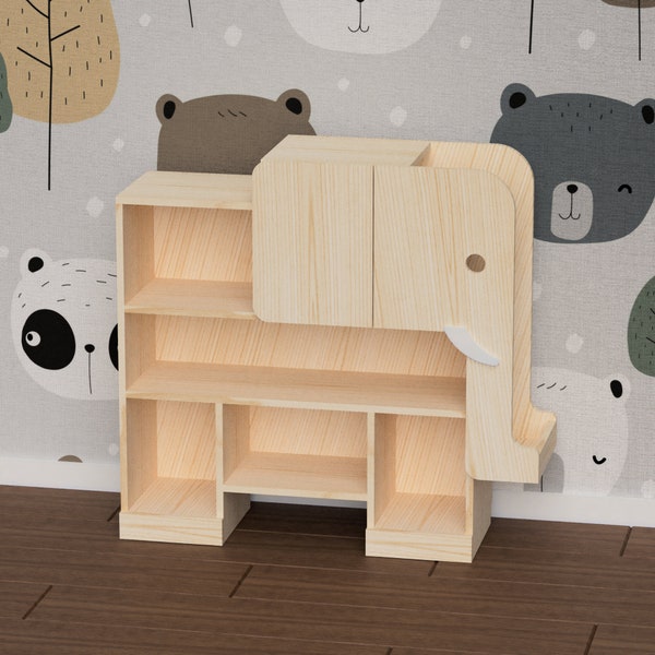 Elephant bookcase (Simplified version) / Montessori cabinet bookshelf / downloadable PDF woodworking plans