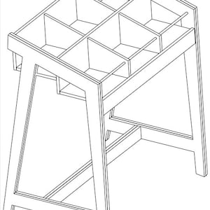 Puede incluir: Una estanter&iacute;a de madera blanca con cinco compartimentos. La estanter&iacute;a est&aacute; sobre un soporte con una base triangular.