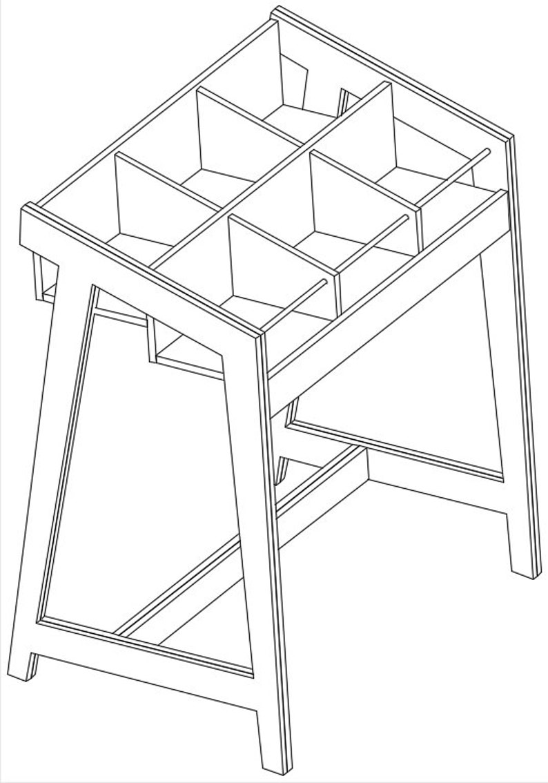 Puede incluir: Una estanter&iacute;a de madera blanca con cinco compartimentos. La estanter&iacute;a est&aacute; sobre un soporte con una base triangular.