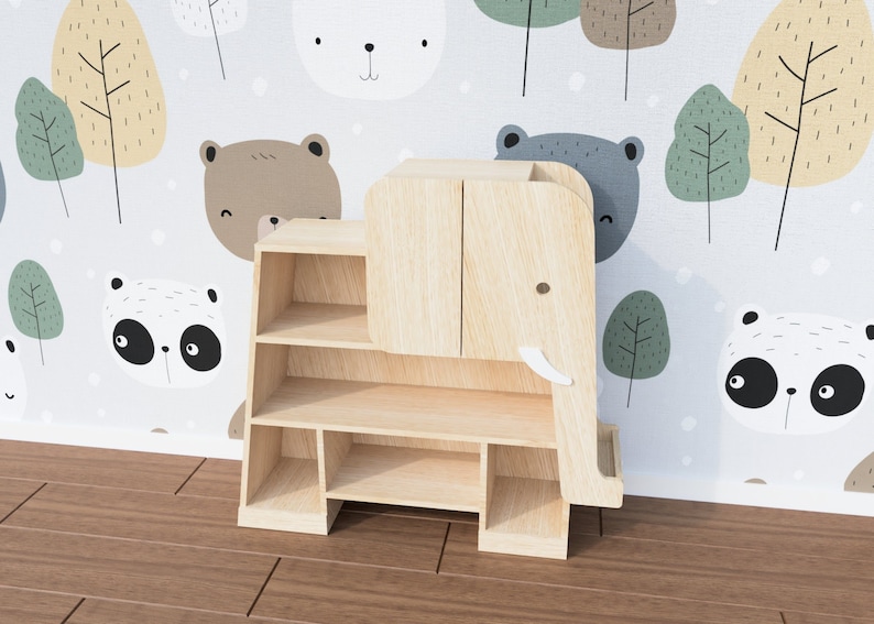 Elephant bookcase / Montessori cabinet bookshelf / downloadable PDF woodworking plans image 1