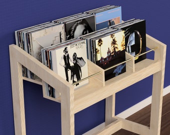 Unité d’affichage de stockage de disques vinyles - Plans de téléchargement numérique DIY pour détenteur de disques moderne à 6 bacs - Plans PDF pour le travail du bois Contreplaqué