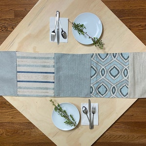 Patchwork Table Runner - Lining on Backside,  Handmade from Recycled Fabrics