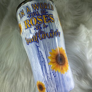 Sunflower crackle snd blue glitter tumbler
