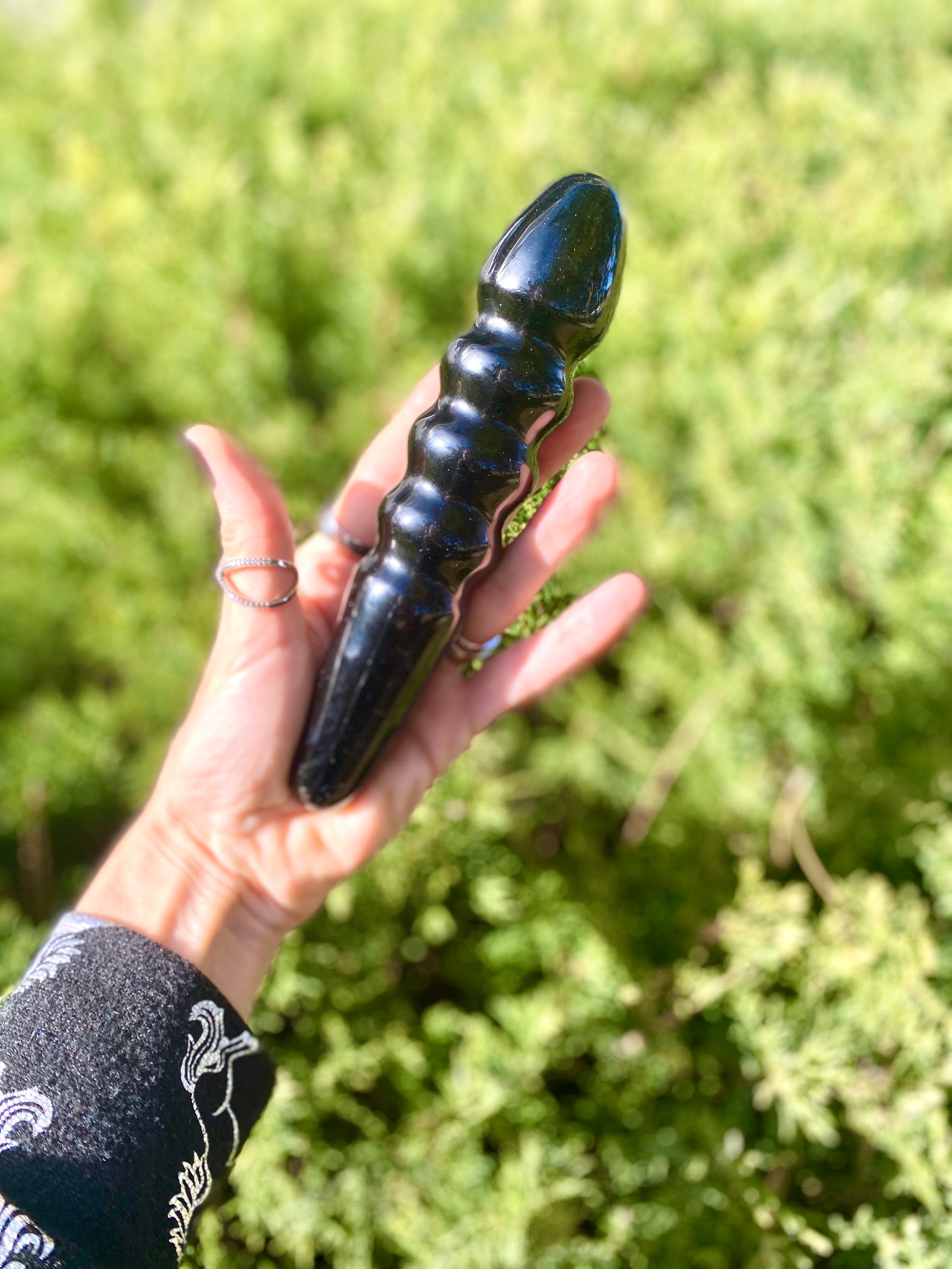 Crystal Yoni Wand LARGE Black Obsidian RIBBED Lunar Energy Etsy