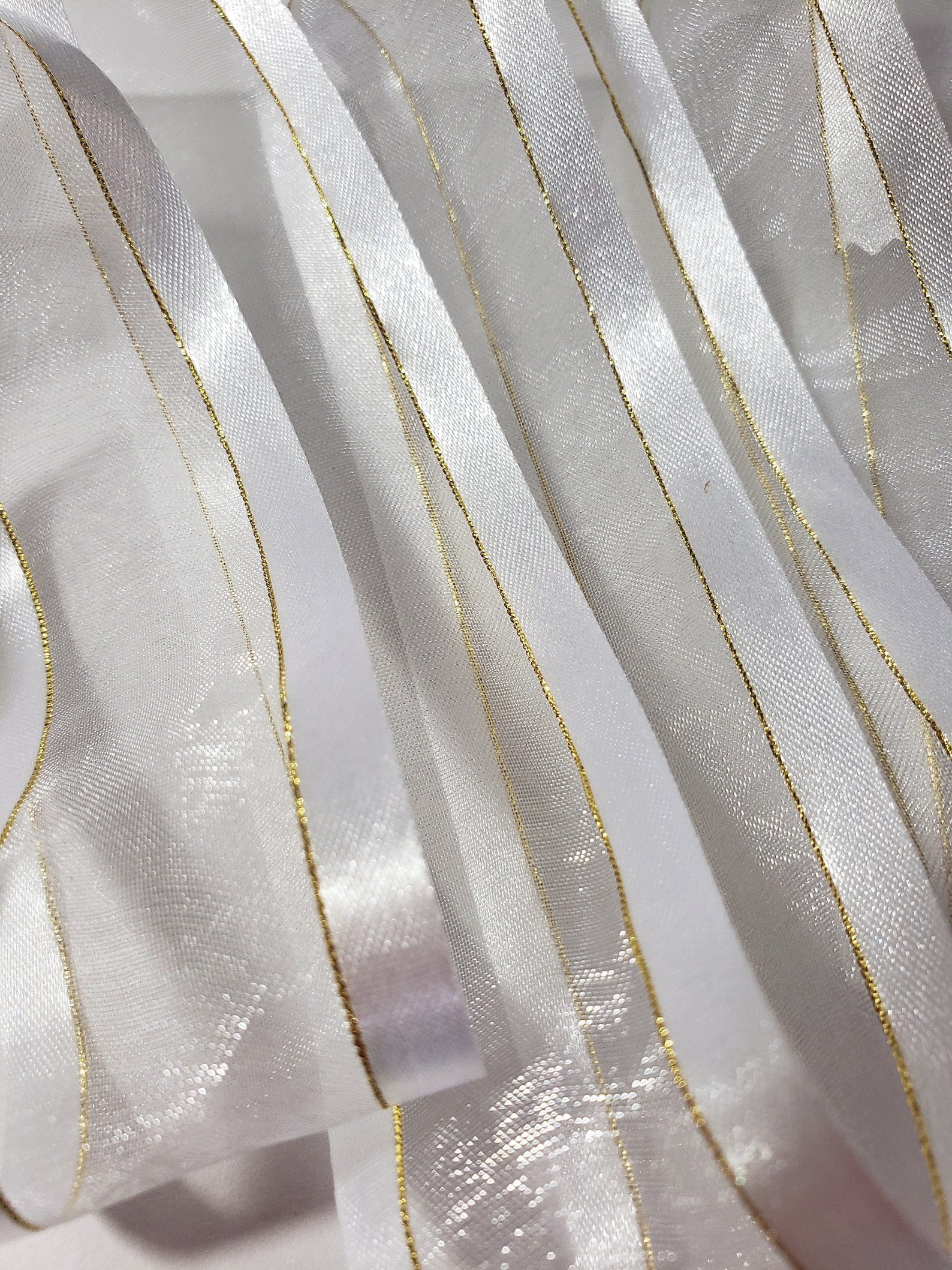 Sheer White Ribbon With Gold and Trim Elegant Ribbon for Bows Etsy