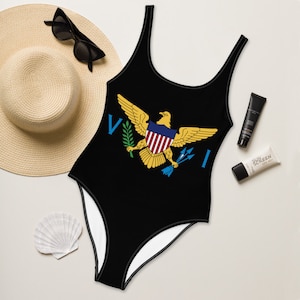 US Virgin Islands One-Piece Swimsuit - Black color |  Caribbean Swimsuits | West Indian Bathing Suits |  Vacation Crew Swimsuits | Swimsuits