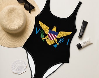 US Virgin Islands One-Piece Swimsuit - Black color |  Caribbean Swimsuits | West Indian Bathing Suits |  Vacation Crew Swimsuits | Swimsuits