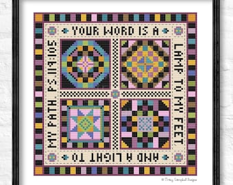 Scripture Counted Cross Stitch, Amish Cross-stitch, Geometric Bible Quilt Crosstitch