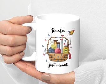 Knitter Coffee Mug, Just Unwind Mug, Knitting Mug, Cute Knitting Gifts, Crafter Mug, Made to Order Mug, Cross Stitch Mug, Unique Mugs