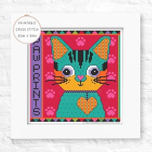 Paw Prints Cat Cross Stitch Pattern: Whimsical Kitten XStitch (PDF Pattern)