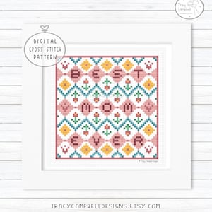 Best Mom Cross Stitch, Mothers Day Cross Stitch Patterns, Tulips Counted Cross Stitch, Crosstitch Pattern Download, Word XStitch Pattern PDF