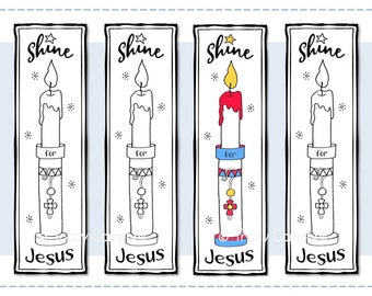 Shine for Jesus Bookmarks to Color, Bible Journaling Coloring, Colour In Scrapbooking Bookmarks, Kids Christian Coloring, Candle Coloring