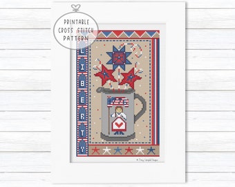 Patriotic Pattern, Cross Stitch American Flag, Cross Stitch Stars, DMC Chart, Liberty Cross Stitch, America Cross Stitch PDF, 4th of July