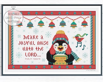 Penguin Cross Stitch Pattern, Joy Cross Stitch, Christian Cross Stitch, Bible Verse Cross Stitch, Cross Stitch Bells, Inspiring Cross Stitch