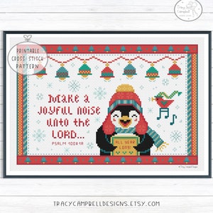 Penguin Cross Stitch Pattern, Joy Cross Stitch, Christian Cross Stitch, Bible Verse Cross Stitch, Cross Stitch Bells, Inspiring Cross Stitch