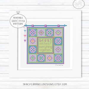 Love Stitches Everything Together Cross Stitch Pattern, Quilt Block Counted Cross Stitch, Country Cross Stitch, Geometric Cross Stitch PDF
