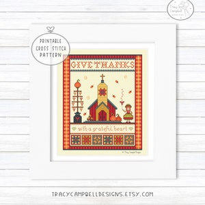 Give Thanks with a Grateful Heart Cross Stitch, Church Cross Stitch, Pumpkin Cross Stitch, Cross Stitch Thanksgiving, Cross Stitch Quilt