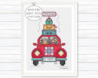 Cross Stitch Retreat, Camping Cross-stitch Pattern, Country Cross Stitch Pattern, Counted Cross Stitch Patterns PDF, Stitching Adventure