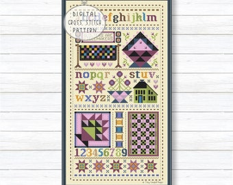 Cross Stitch Shaker Sampler, Patchwork Quilt Cross-stitch, Amish Cross Stitch, Counted Cross Stitch Charts, Country Cross Stitch Pattern PDF