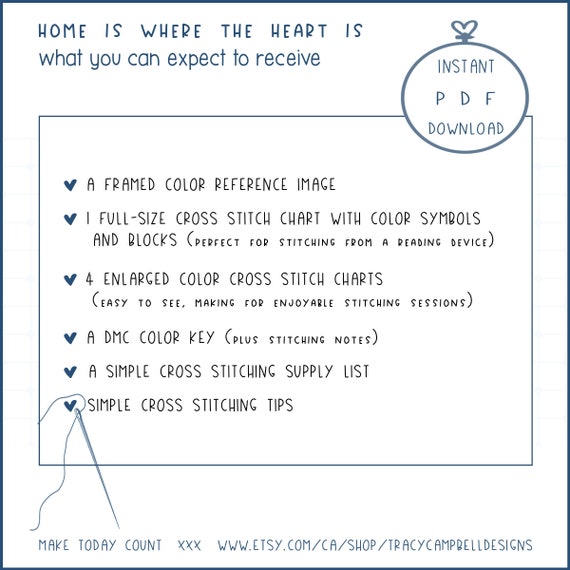 printable cross stitch quilt pattern home is where the heart etsy