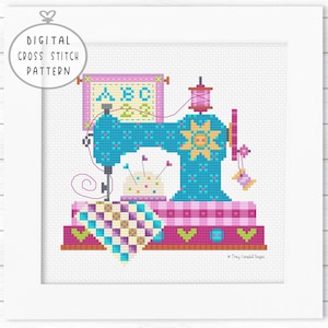 Sewing Room Counted Cross Stitch Sampler, Sewing Machine Cross Stitching, Cross-Stitch for Quilter, Sunflower Star XStitch, Mini ABC Stitch