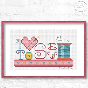 I Love to Sew Cross-Stitch Pattern: Quilt Typography (PDF)