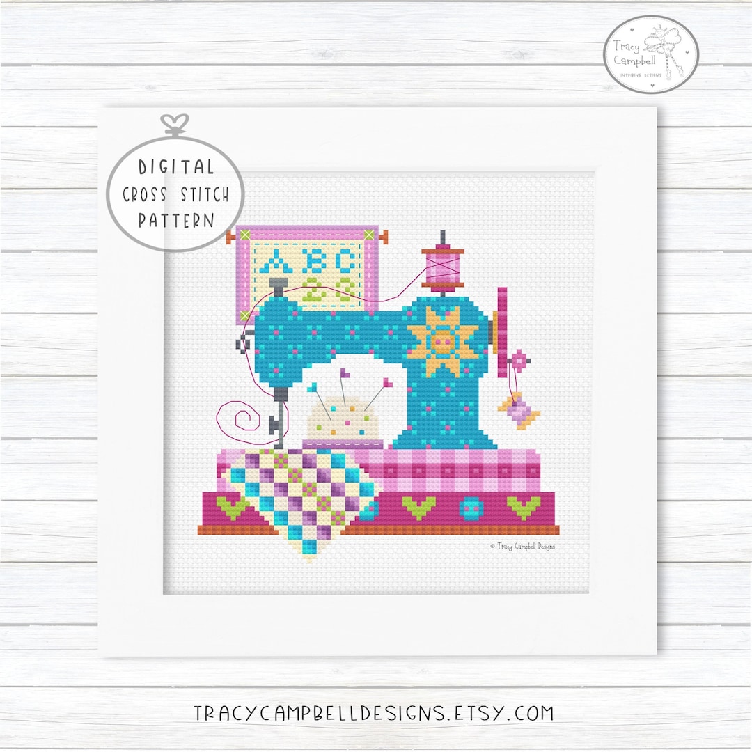 Sewing Room Cross Stitch, Sampler Cross Stitch Pattern PDF, Sewing Machine Cross Stitch Pattern