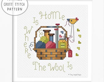 Home is Where the Wool is Cross Stitch Pattern: Knitting Basket PDF