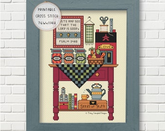 Shaker-Style Amish Kitchen Bible Quilt: Cross Stitch Pattern PDF