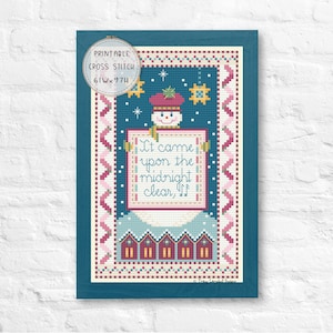 Christmas Snowman Caroler Counted Cross-Stitch, Xmas Hymn Snowmen xStitch, Festive Holiday Houses Crossstitch, Full Coverage Snowman XStitch