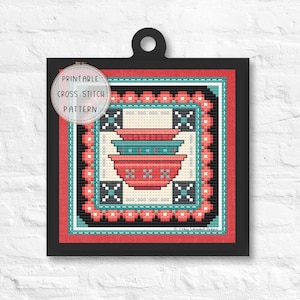 Pyrex Mixing Bowls Cross stitch Pattern: Geometric Quilt PDF