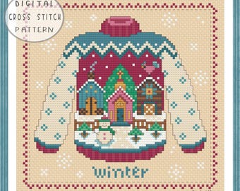 Ugly Sweater Winter Village Cross Stitch Pattern PDF
