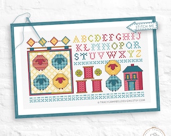Sheep and Quilt Sampler,  Spools of Thread Cross-Stitch, Country House Counted Cross Stitching PDF
