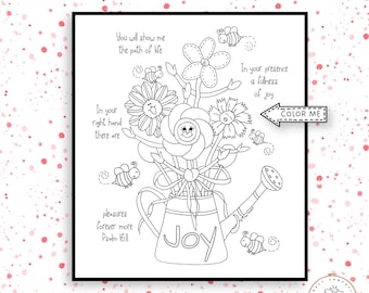 Joyful Flower Bouquet Christian Coloring, Inspirational Bible Memory Verse to Colour PDF