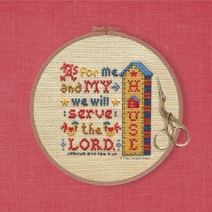 As for Me and My House Counted Cross Stitch Pattern, Typography Bible Cross-Stitch, Cross Stitch Chicken Rooster, Scripture Cross Stitch image 2