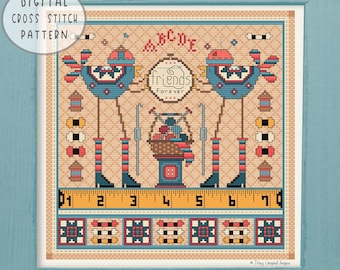 Stitchy Friends Forever ABCDE Sampler, The Crafter Birds Counted Cross-Stitch PDF