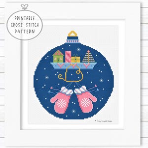 Winter Mitten Ornament Cross Stitch Pattern: Christmas House (Digital Download)