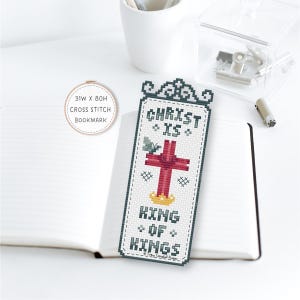 Christ is King of Kings Counted Cross Stitch Bookmark, Biblical Bookmark Cross-Stitch PDF, Scripture Bible Religious Crossstitch Bookmark
