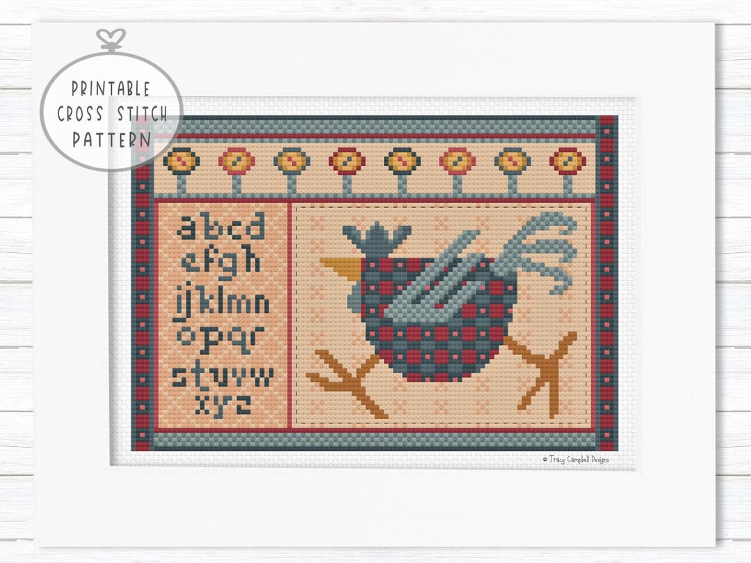 Rooster Alphabet Cross-stitch Pattern, Primitive Farmhouse Sampler (PDF ...