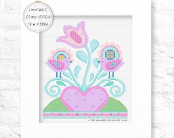 Love One Another Birds Counted Cross-Stitch: Whimsical Folkart (PDF)