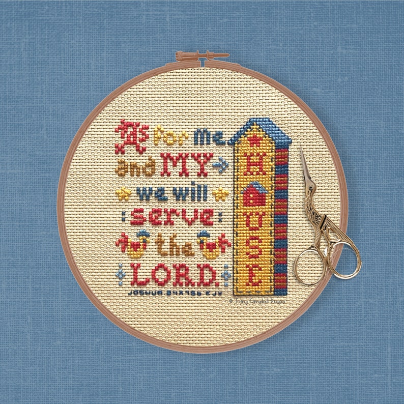 As for Me and My House Counted Cross Stitch Pattern, Typography Bible Cross-Stitch, Cross Stitch Chicken Rooster, Scripture Cross Stitch image 4