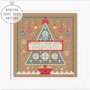 Joy Hope Love Peace - Patron au point de croix : le sapin de l'Avent à carreaux PDF