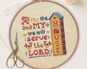 As for Me and My House Counted Cross Stitch Pattern, Typography Bible Cross-Stitch, Cross Stitch Chicken Rooster, Scripture Cross Stitch