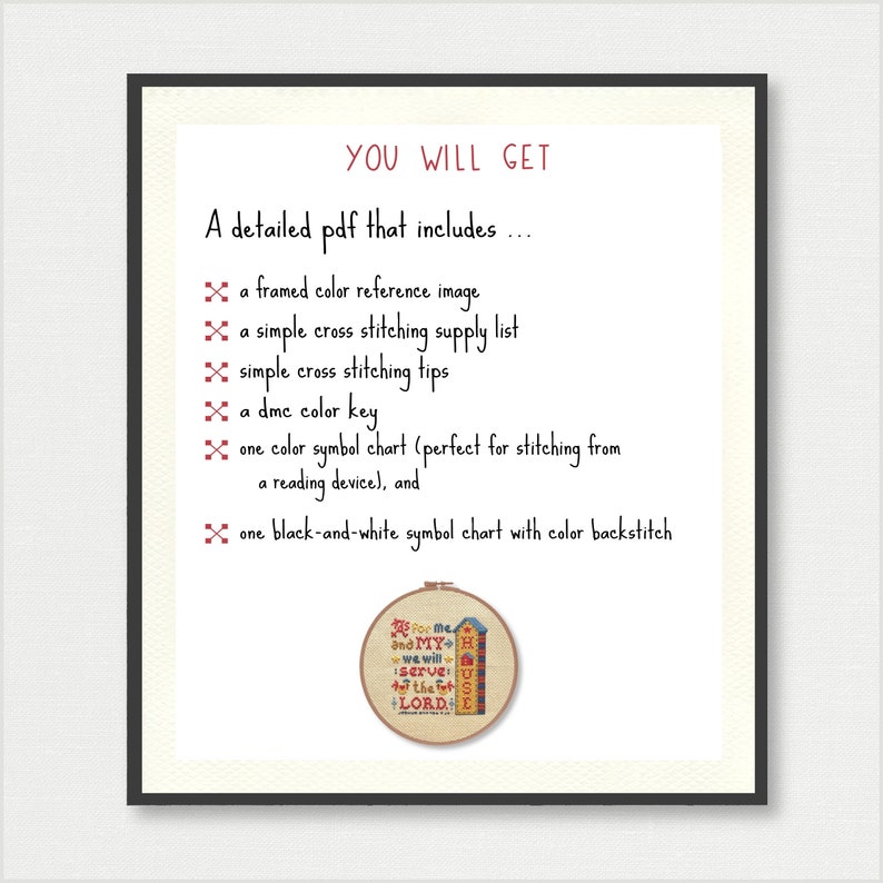 As for Me and My House Counted Cross Stitch Pattern, Typography Bible Cross-Stitch, Cross Stitch Chicken Rooster, Scripture Cross Stitch image 6