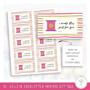 Ich habe das für dich gemacht Tags, Kreuzstich inspiriertes Kunstgeschenk, selbstgemachtes Nähhandwerk Etikett, Aufkleber Garnrollen, Kreuzstich Quilter Clipart