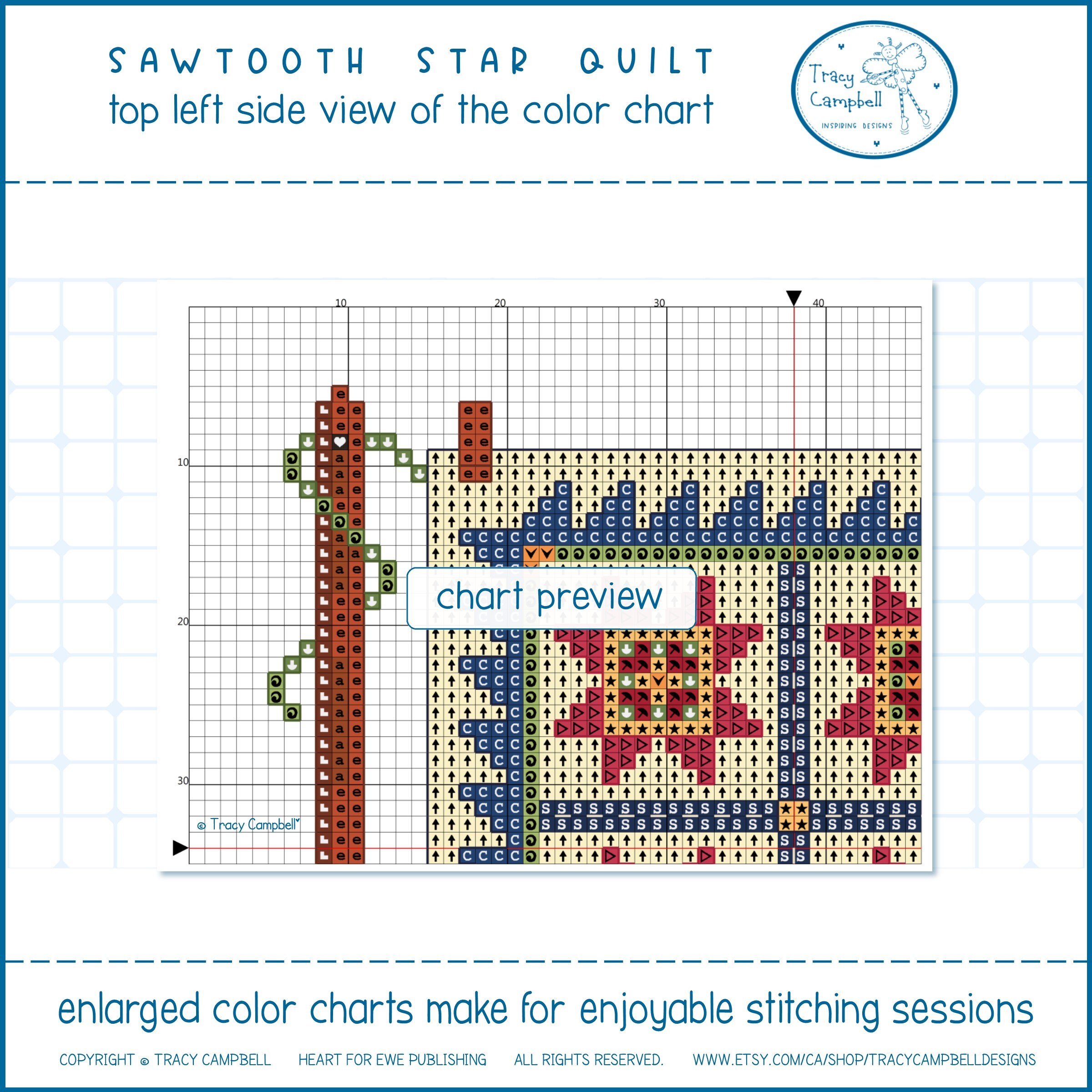 ノコギリ星型キルトクロスステッチパターン：初心者向けファーム
