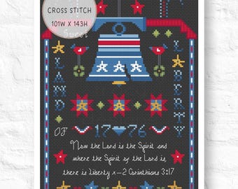 Patriotic Counted Cross-Stitch, Land of Liberty Crossstitch, Americana Crosstitch PDF, USA America Stitchery